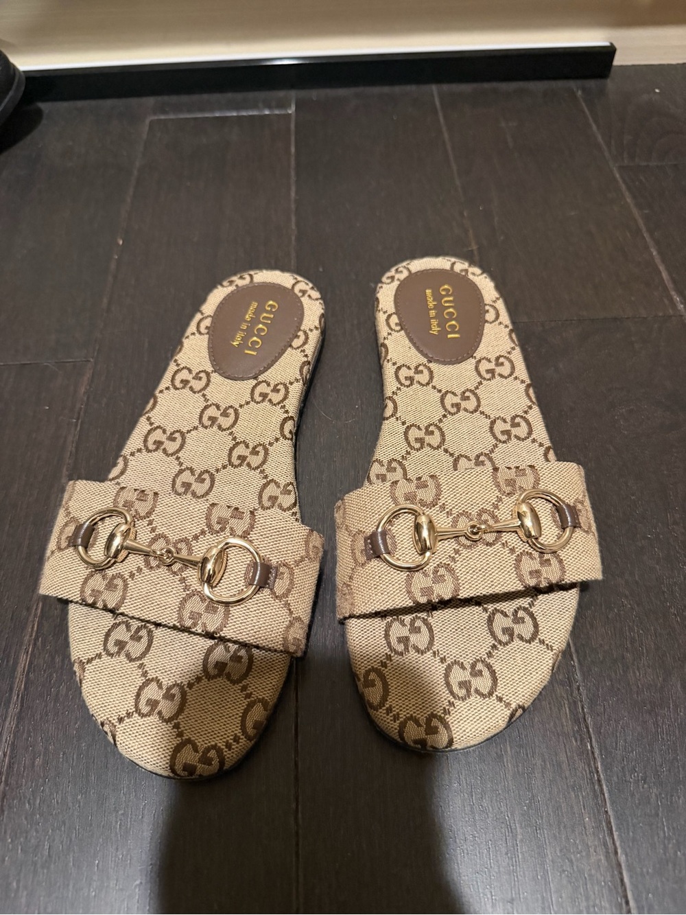 Gucci Brown GG Canvas Horsebit Slide Mules